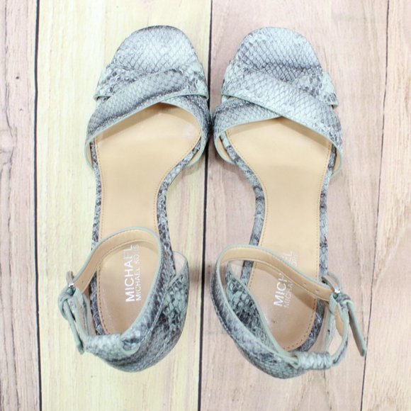 Michael Kors Divia Gray Snakeskin Leather Platfrom Heel Sandals 6.5 M - Picture 6 of 9